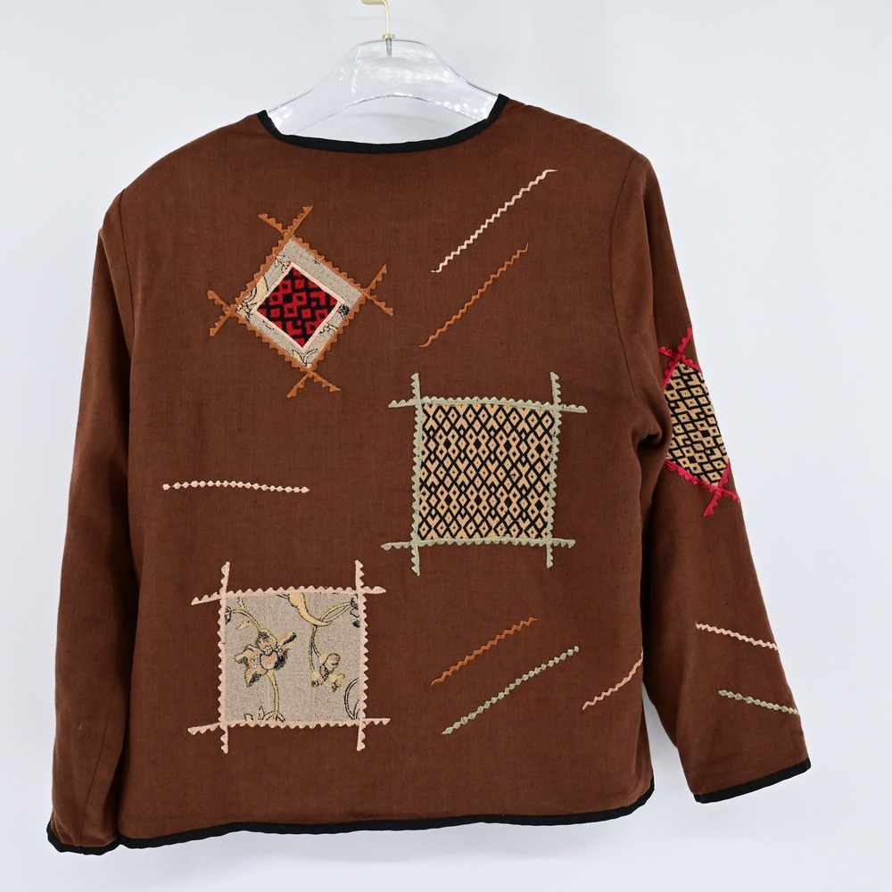 Vintage Cottage Core Patchwork Brown Embroidered … - image 7
